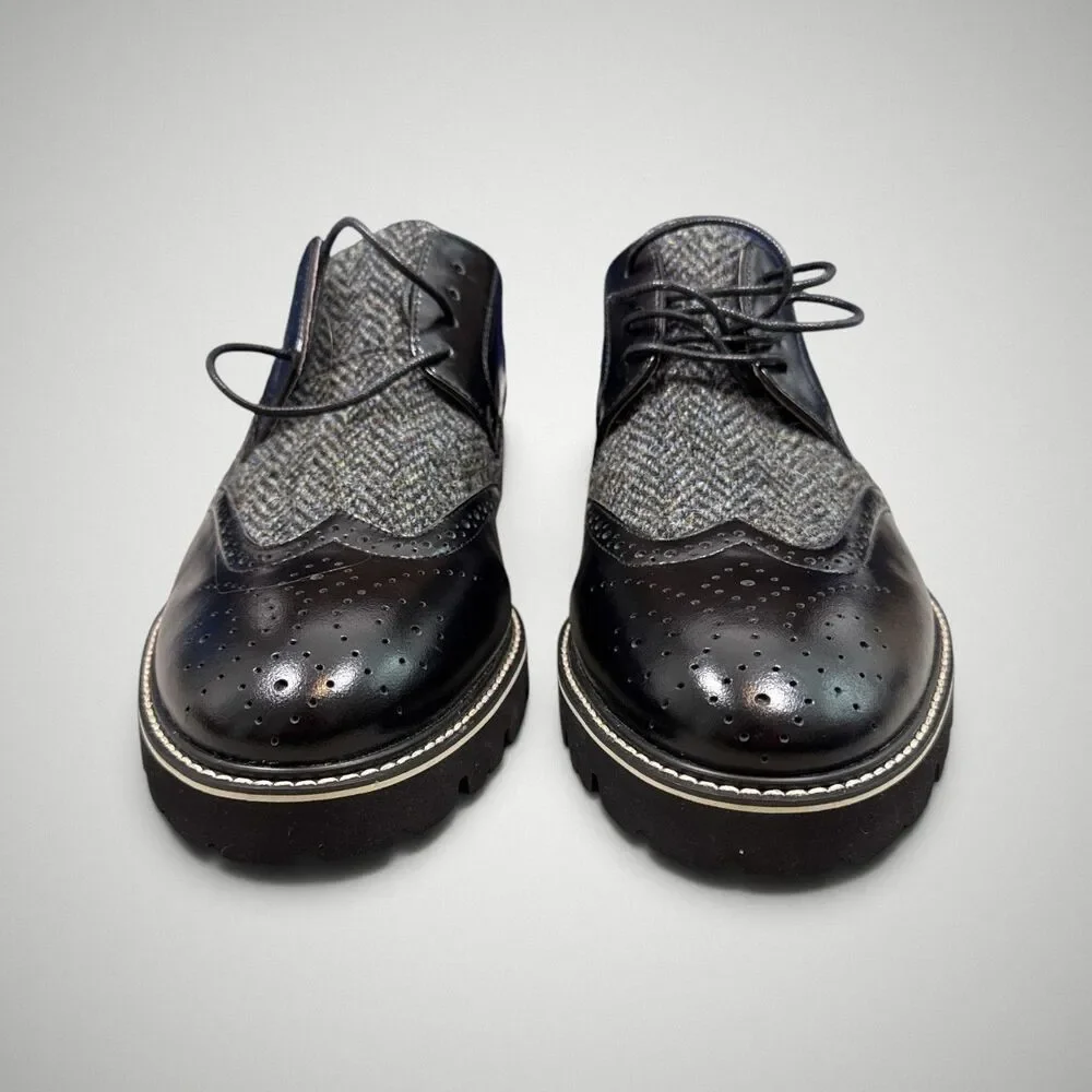 Islander Men's Harris Classic Brogues Black Leather Tweed Sz US 12 / UK 10 ~NIB